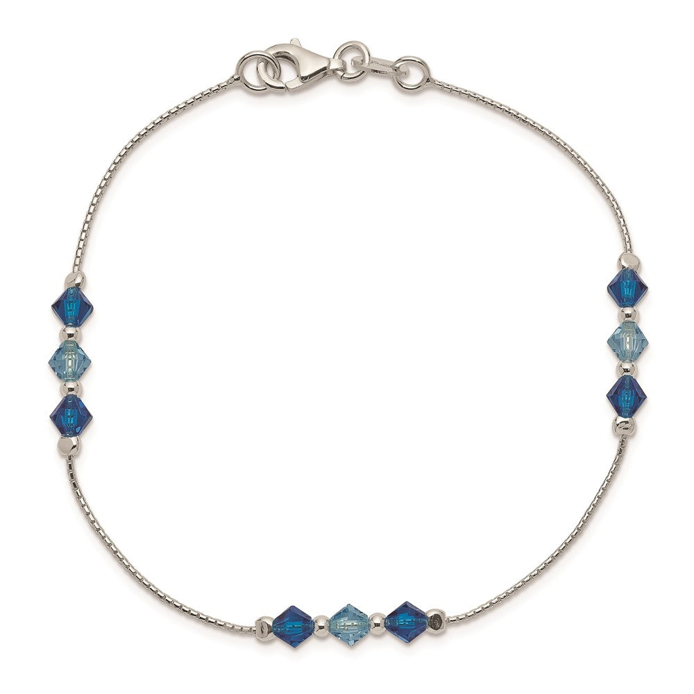Sterling Silver Polished Aquamarine Capri Blue Glass Bead Bracelet QG3356-7.5