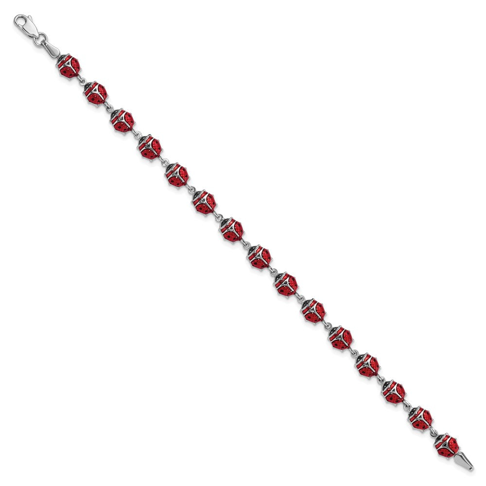 Sterling Silver Rhodium Polished Enameled Lady Bug Bracelet QG3443-7