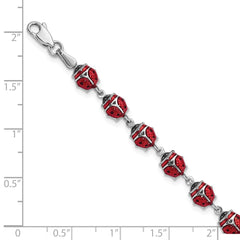 Sterling Silver Rhodium Polished Enameled Lady Bug Bracelet QG3443-7