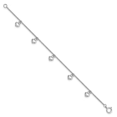 Sterling Silver Rhodium-plated Polished Hearts Children's Bracelet QG3480-6