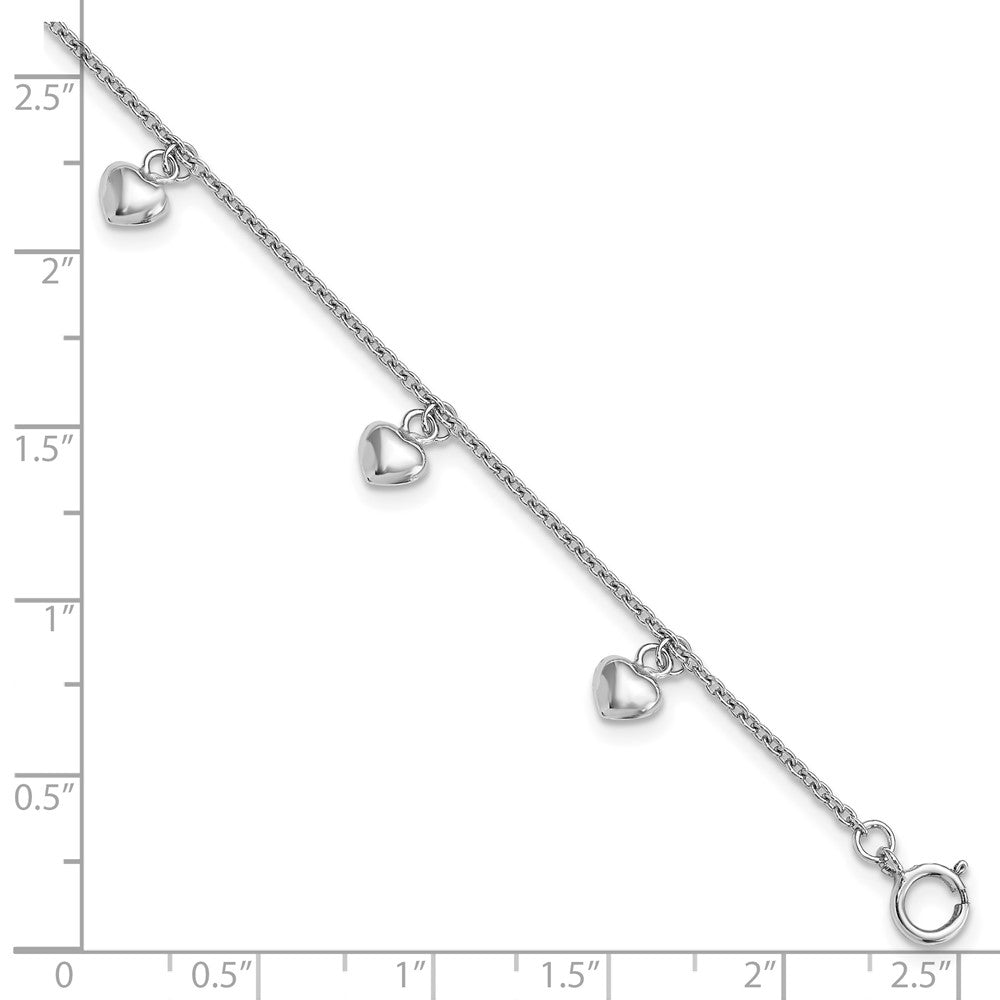 Sterling Silver Rhodium-plated Polished Hearts Children's Bracelet QG3480-6