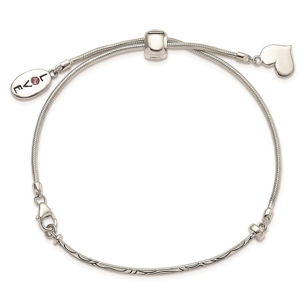 Sterling Silver Antiqued Reflections Crystal Love Heart Adjust Bracelet QG3498