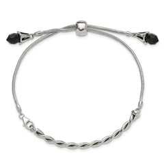 Sterling Silver Antiqued Reflections Black Crystal Adjustable Bracelet QG3499