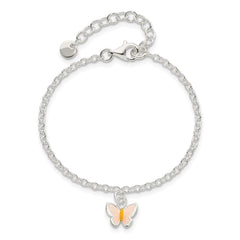 Sterling Silver Polished Enamel Butterfly w/ 1.5in ext. Childrens Bracelet QG3506-5.5