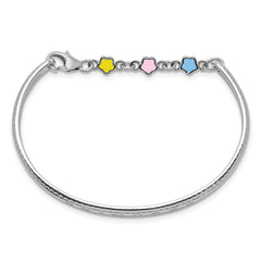 Sterling Silver Rhodium-plated Polished & Beaded Multi-color Enameled Flowers & Hearts PRINCESS with Chain Baby Bangle QG3534