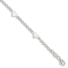 Sterling Silver Polished Hearts with .25in ext. Children's Bracelet QG3536-5.5