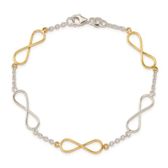 Sterling Silver Polished Flash Gold Infinity Symbol Bracelet QG3586-7.5
