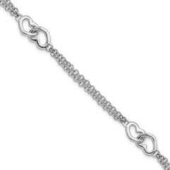 Sterling Silver Rhodium-plated Hearts Double Chain Bracelet QG3605-7