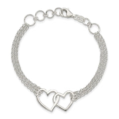 Sterling Silver Polished 3-strand w/.5in. Ext. Heart Bracelet QG3608-7