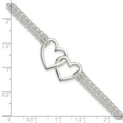 Sterling Silver Polished 3-strand w/.5in. Ext. Heart Bracelet QG3608-7