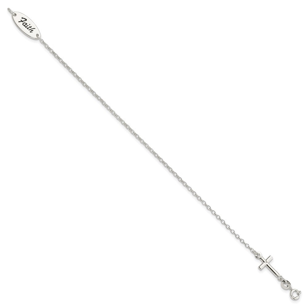 Sterling Silver Polished Enamel FAITH and Cross Bracelet QG3624-7.5