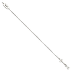 Sterling Silver Polished Enamel FAITH and Cross Bracelet QG3624-7.5