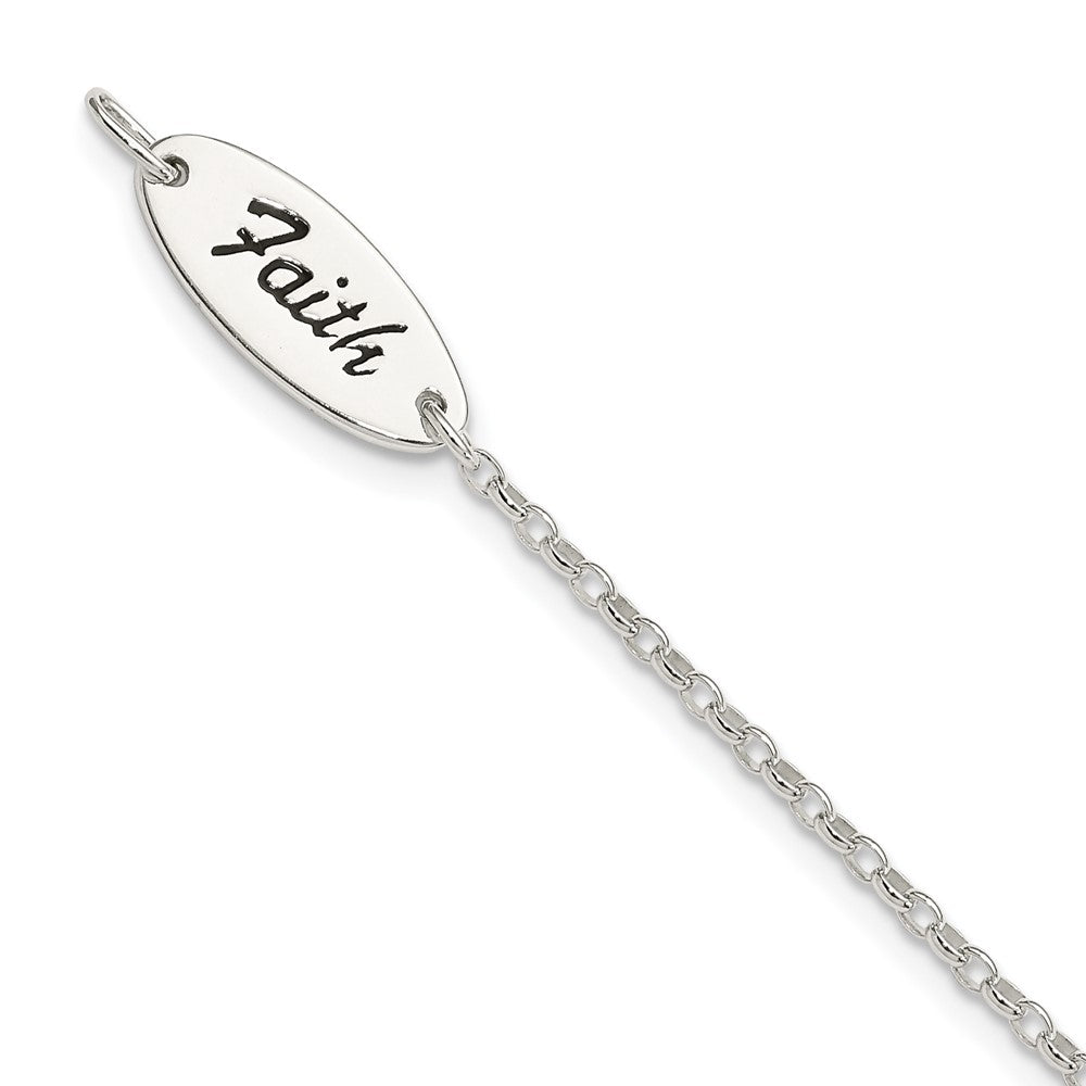 Sterling Silver Polished Enamel FAITH and Cross Bracelet QG3624-7.5