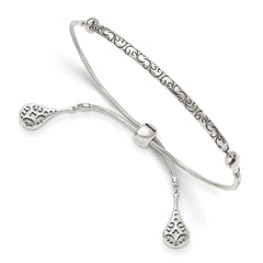 Sterling Silver Antiqued Filigree Drops Adjustable Bracelet QG3638