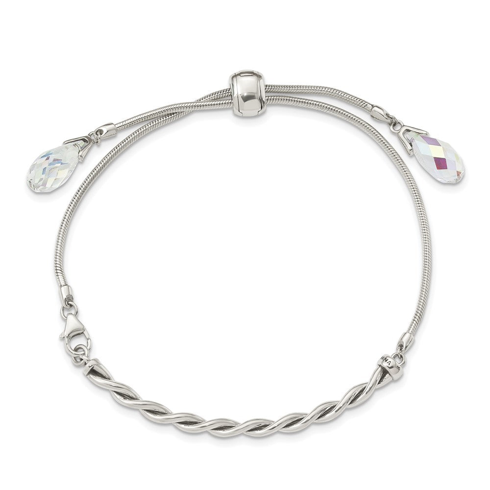 Sterling Silver Antiqued Crystal Tassel Adjustable Bracelet QG3639