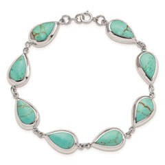 Sterling Silver Rhodium-plated Teardrop Synthetic Turquoise Bracelet QG3641-7.75