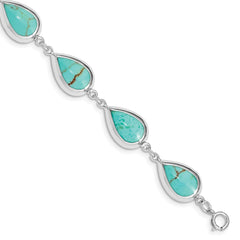 Sterling Silver Rhodium-plated Teardrop Synthetic Turquoise Bracelet QG3641-7.75