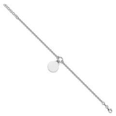 Sterling Silver Rhodium-plated Engravable Disc w/1in ext Bracelet QG3764-7