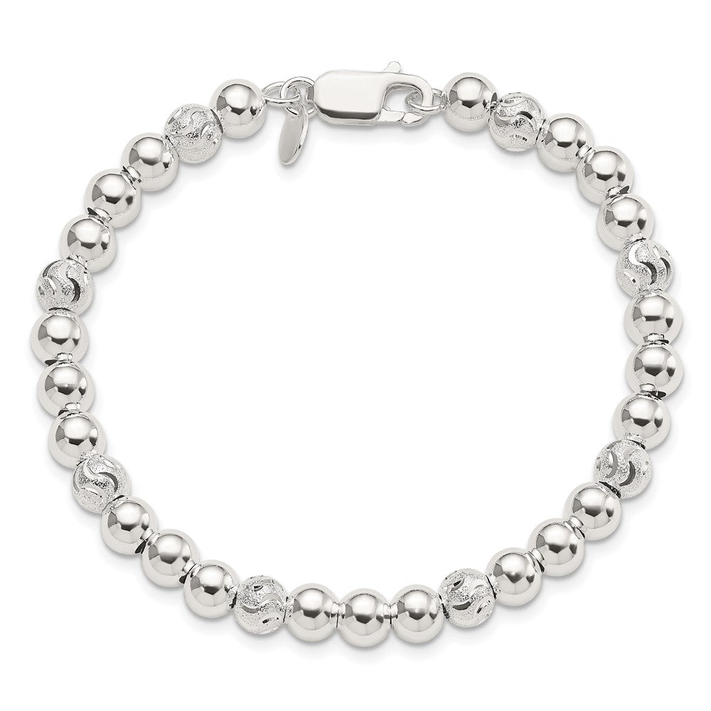 Sterling Silver Polished Diamond-cut Beaded Bracelet QG3789-7.5