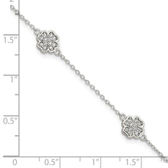 Sterling Silver Rhodium-plated Polished CZ Four Leaf Clover 7in Bracelet QG3910-7