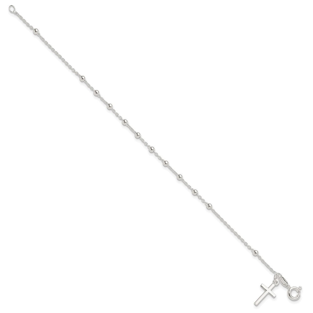 Sterling Silver Beaded Cross Charm Bracelet QG3918-7.5