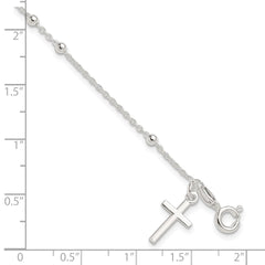 Sterling Silver Beaded Cross Charm Bracelet QG3918-7.5