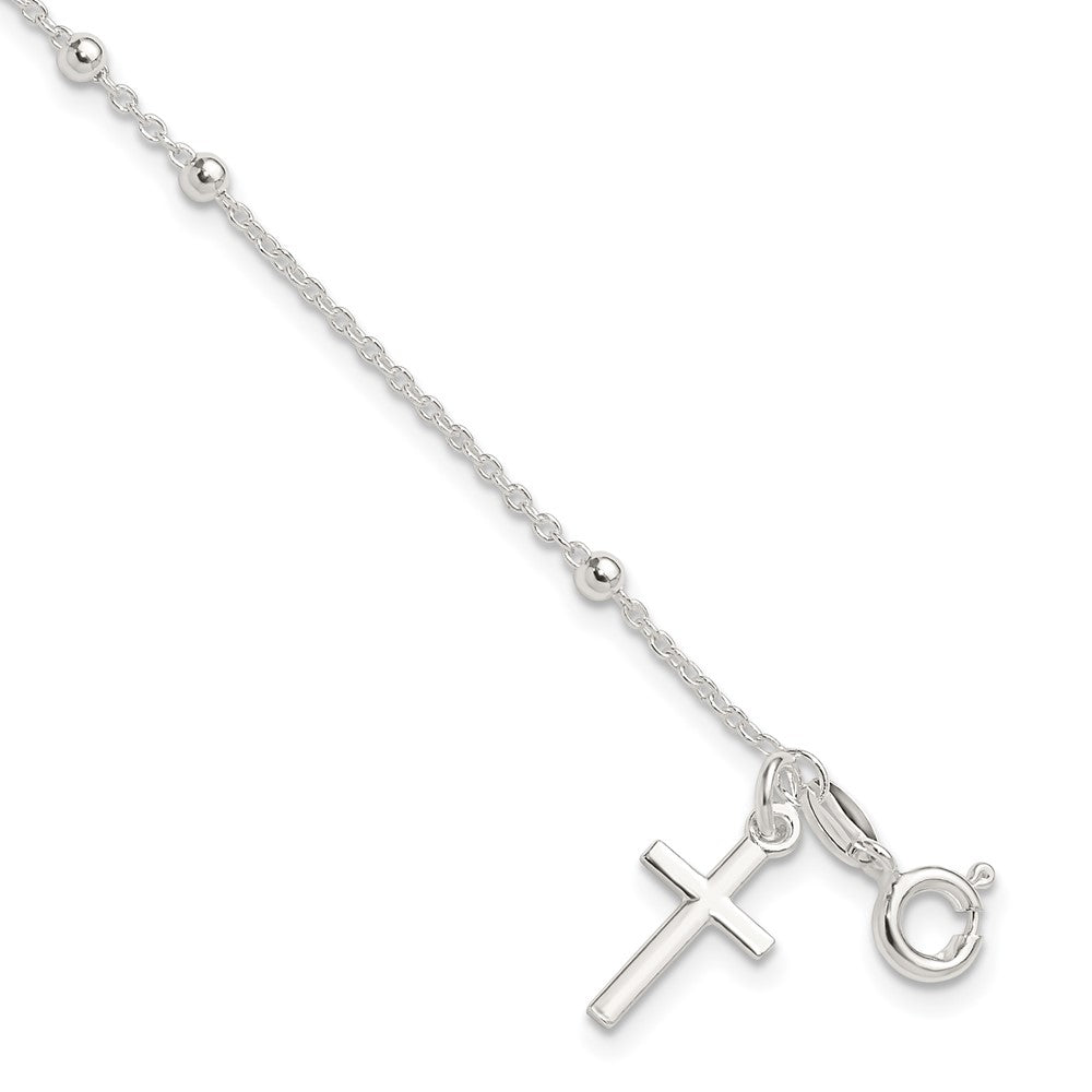 Sterling Silver Beaded Cross Charm Bracelet QG3918-7.5