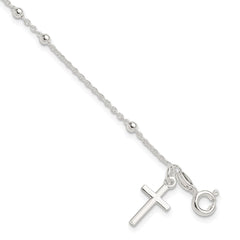 Sterling Silver Beaded Cross Charm Bracelet QG3918-7.5