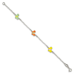 Sterling Silver Polished Multi-color Enamel Butterflies Children's Bracelet QG4076-6