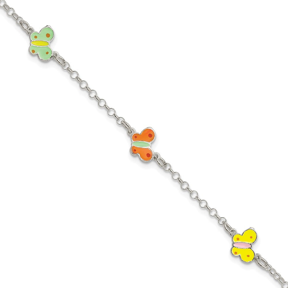 Sterling Silver Polished Multi-color Enamel Butterflies Children's Bracelet QG4076-6