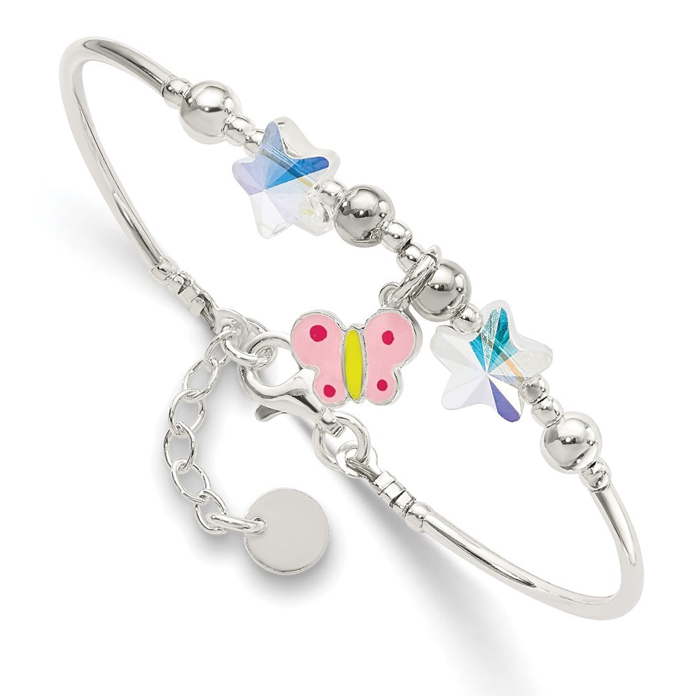 Sterling Silver Enamel Crystal Butterfly Stars w/ 1in ext. Children's Brace QG4077-6