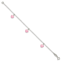 Sterling Silver Polished Pink Enameled Hearts Children's Bracelet QG4081-6