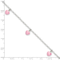 Sterling Silver Polished Pink Enameled Hearts Children's Bracelet QG4081-6