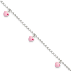 Sterling Silver Polished Pink Enameled Hearts Children's Bracelet QG4081-6