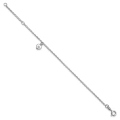 Sterling Silver RH-plated Polished CZ Heart w/ 1in ext. Children's Bracelet QG4084-5.5