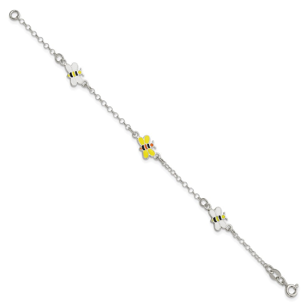 Sterling Silver Polished & Enameled Bees Children's Bracelet QG4085-6