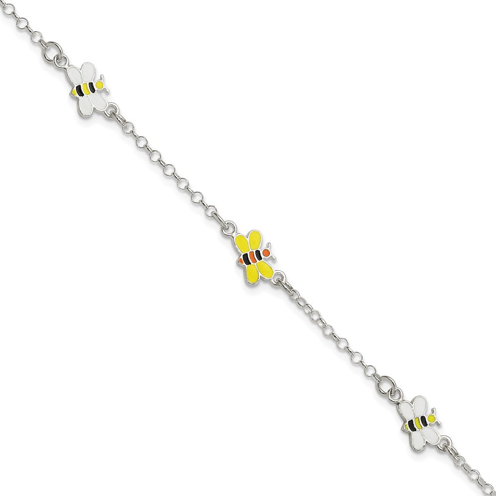 Sterling Silver Polished & Enameled Bees Children's Bracelet QG4085-6