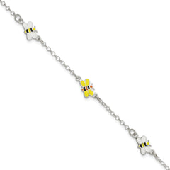 Sterling Silver Polished & Enameled Bees Children's Bracelet QG4085-6