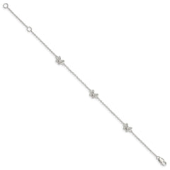 Sterling Silver Rhodium-plated Polished CZ Butterflies 6 inch Bracelet with 1 inch extension QG4098-6