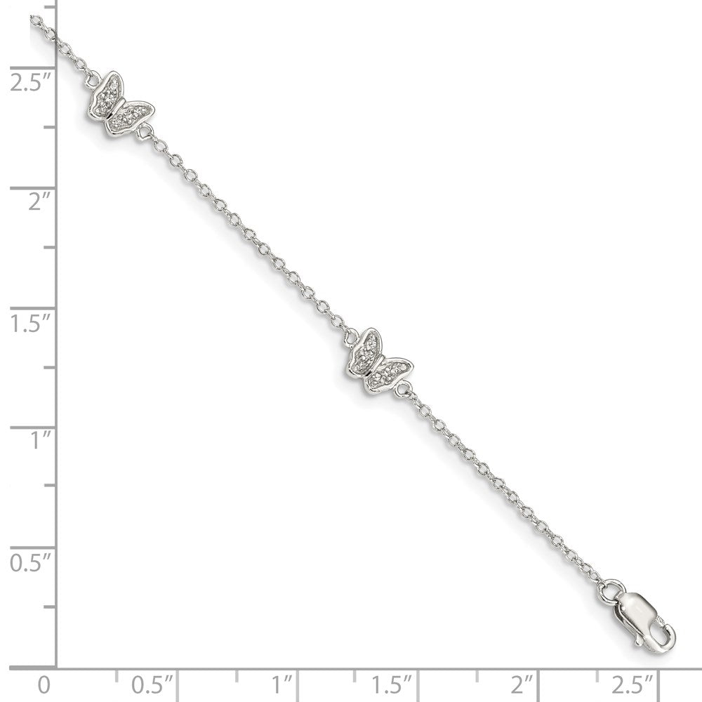 Sterling Silver Rhodium-plated Polished CZ Butterflies 6 inch Bracelet with 1 inch extension QG4098-6