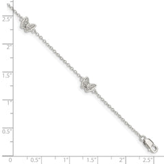 Sterling Silver Rhodium-plated Polished CZ Butterflies 6 inch Bracelet with 1 inch extension QG4098-6
