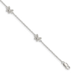 Sterling Silver Rhodium-plated Polished CZ Butterflies 6 inch Bracelet with 1 inch extension QG4098-6