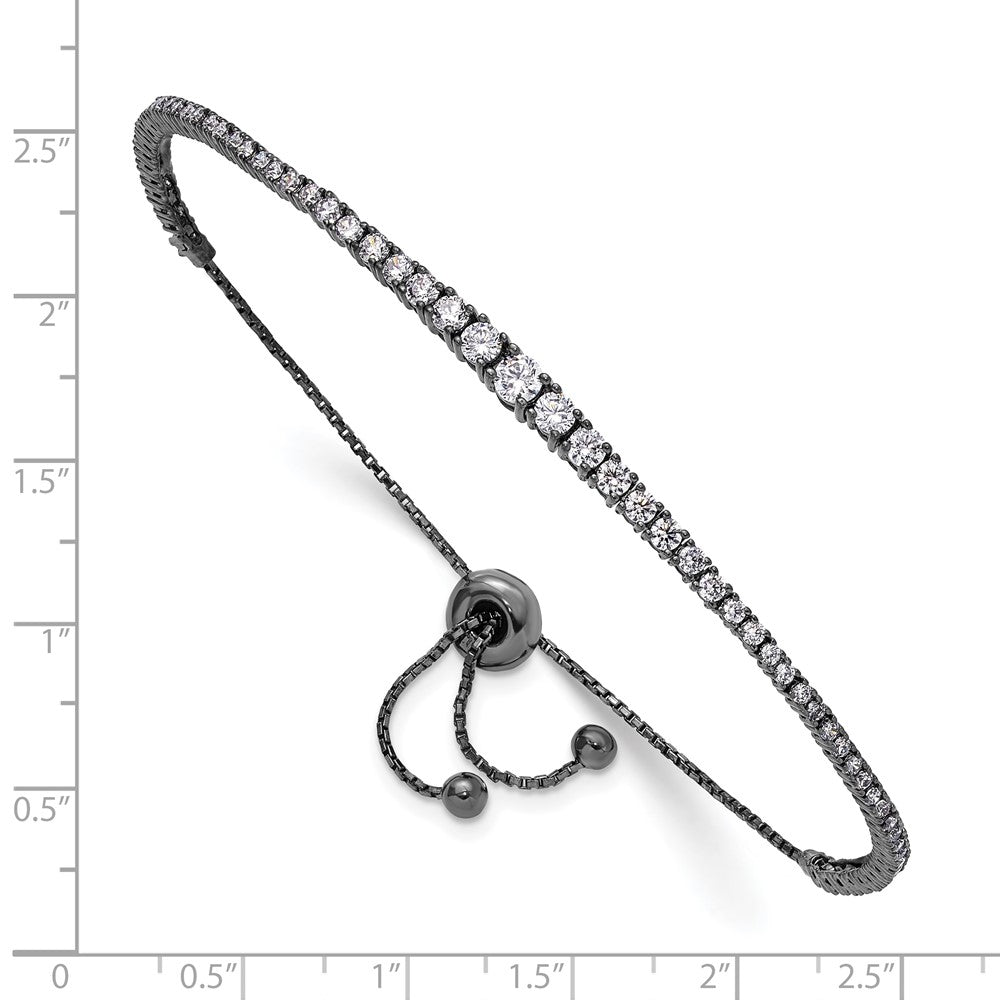Sterling Shimmer Sterling Silver Black Rhodium-plated 67 Stone Graduated CZ Adjustable 5 inch up to 9 inch Bracelet QG4167