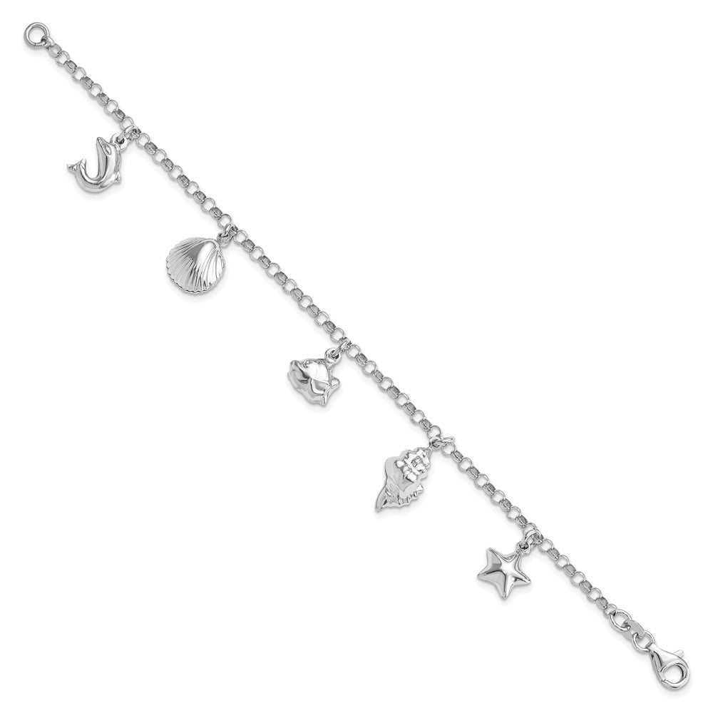 Sterling Silver Rhodium-plated Beach Theme 7 inch Charm Bracelet QG4205-7