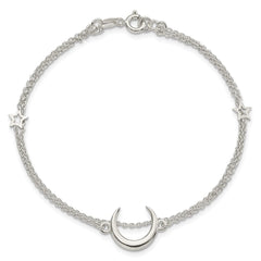 Sterling Silver Polished Moon and Stars 2-strand 7.5in Bracelet QG4234-7.5