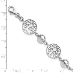 Sterling Silver Rhod-plated Round Tree and Circle w/1in ext. Bracelet QG4236-7