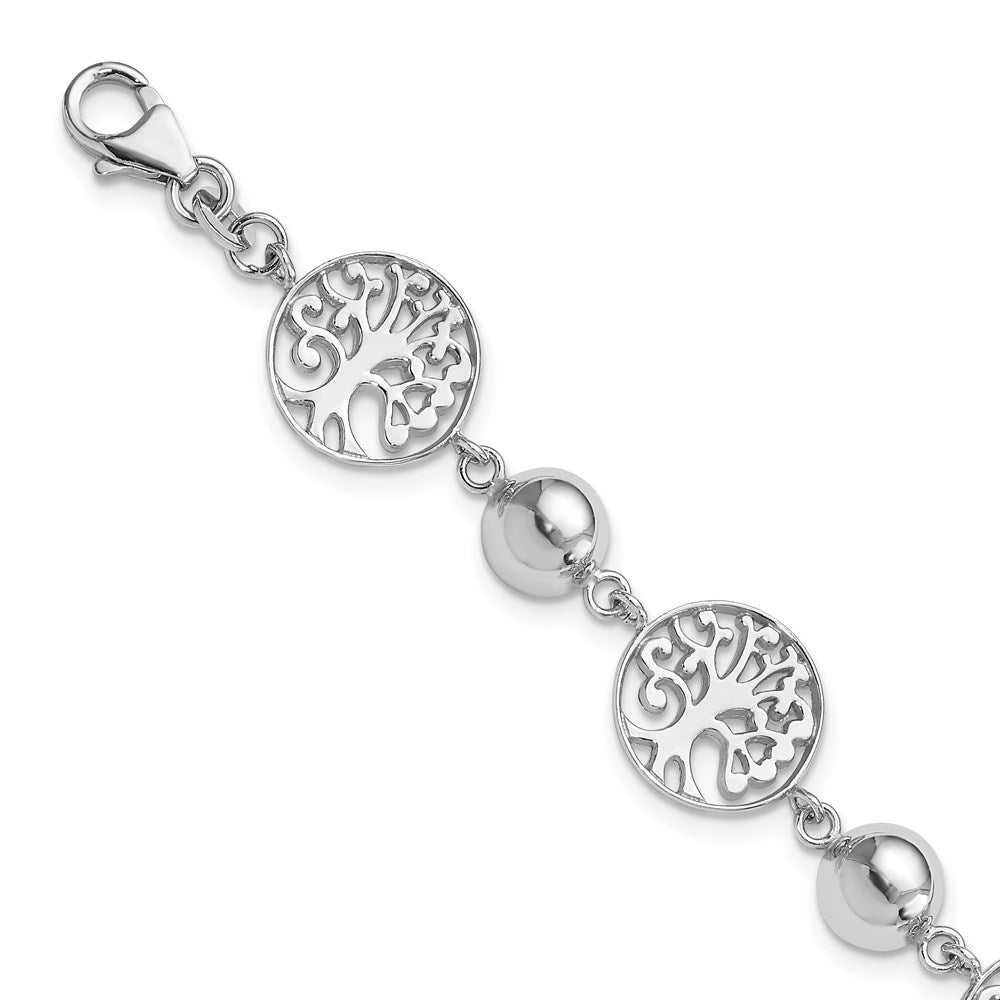 Sterling Silver Rhod-plated Round Tree and Circle w/1in ext. Bracelet QG4236-7
