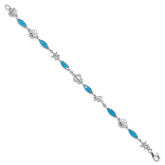 Sterling Silver Rhodium-plated Lab Created Opal Sea Life 7 inch Bracelet QG4237-7