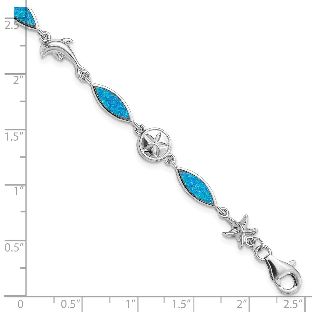 Sterling Silver Rhodium-plated Lab Created Opal Sea Life 7 inch Bracelet QG4237-7
