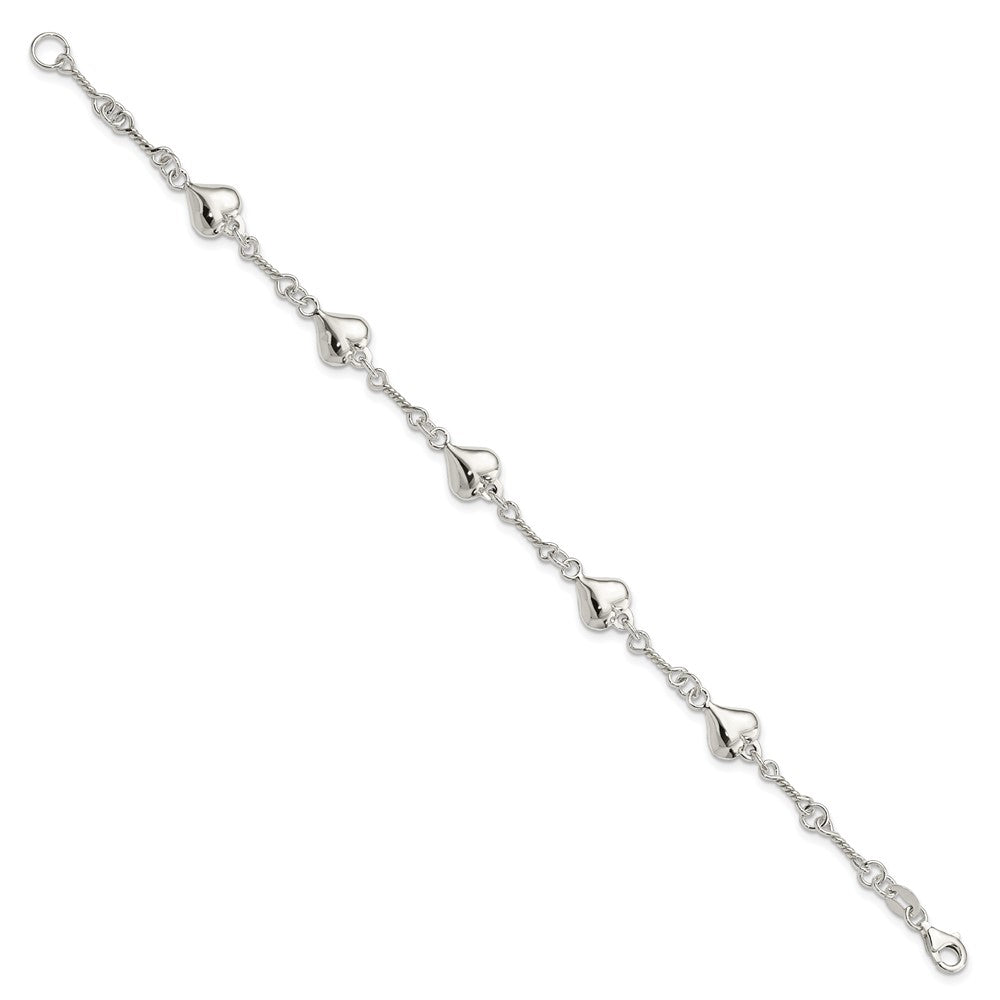 Sterling Silver Polished Heart 7.5in Bracelet QG4246-7.5